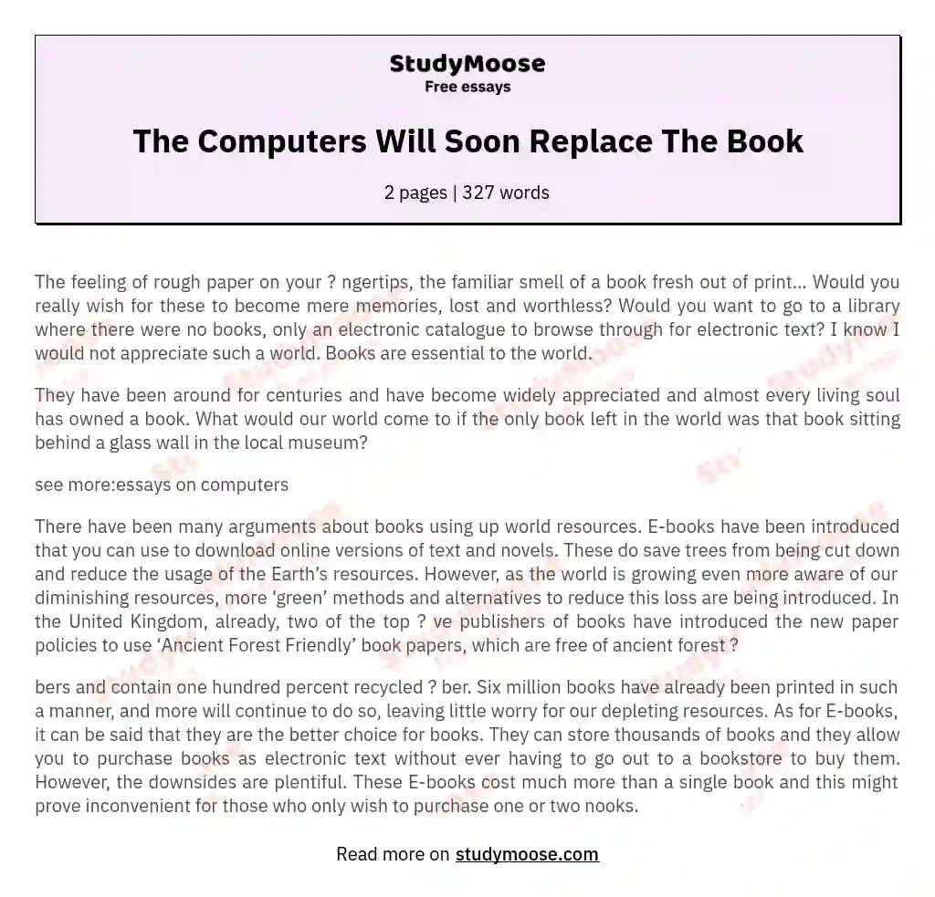 The Computers Will Soon Replace The Book essay