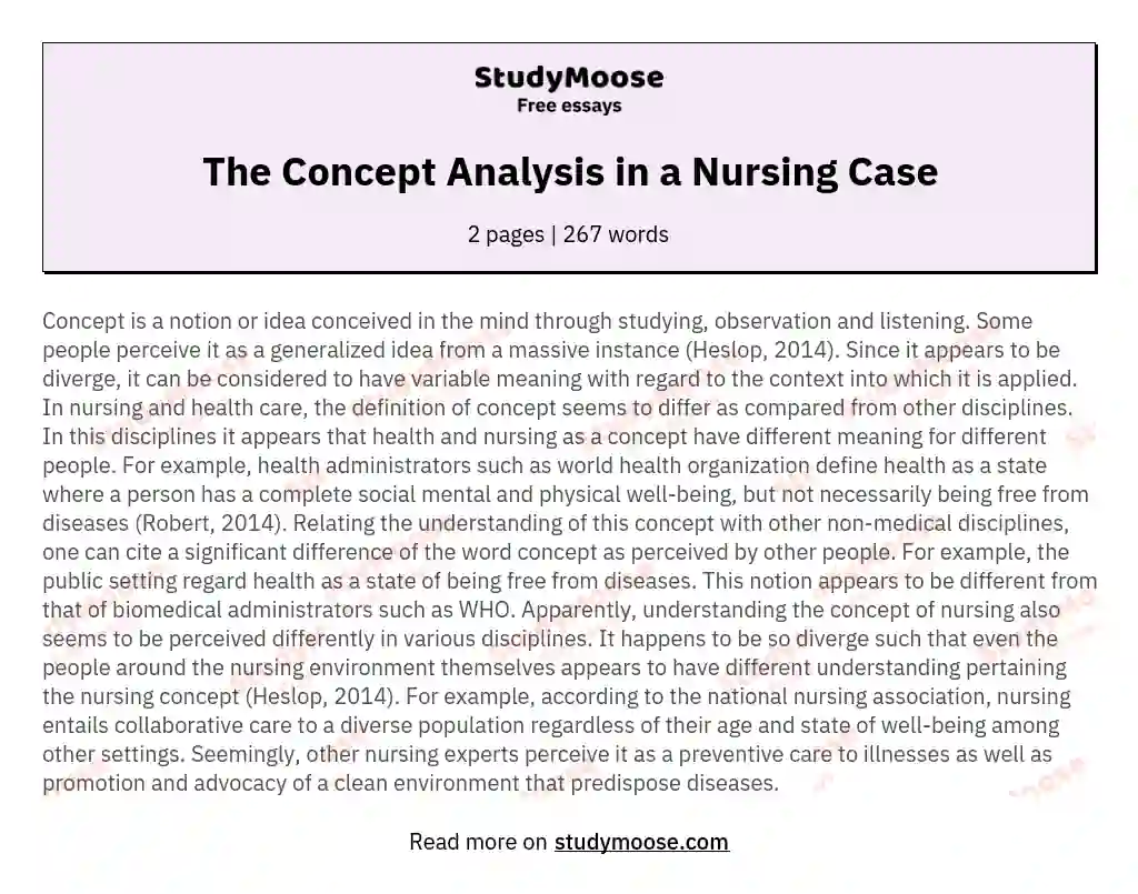 The Concept Analysis in a Nursing Case essay