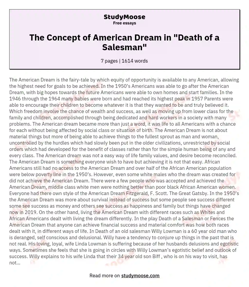 The Concept of American Dream in "Death of a Salesman" essay
