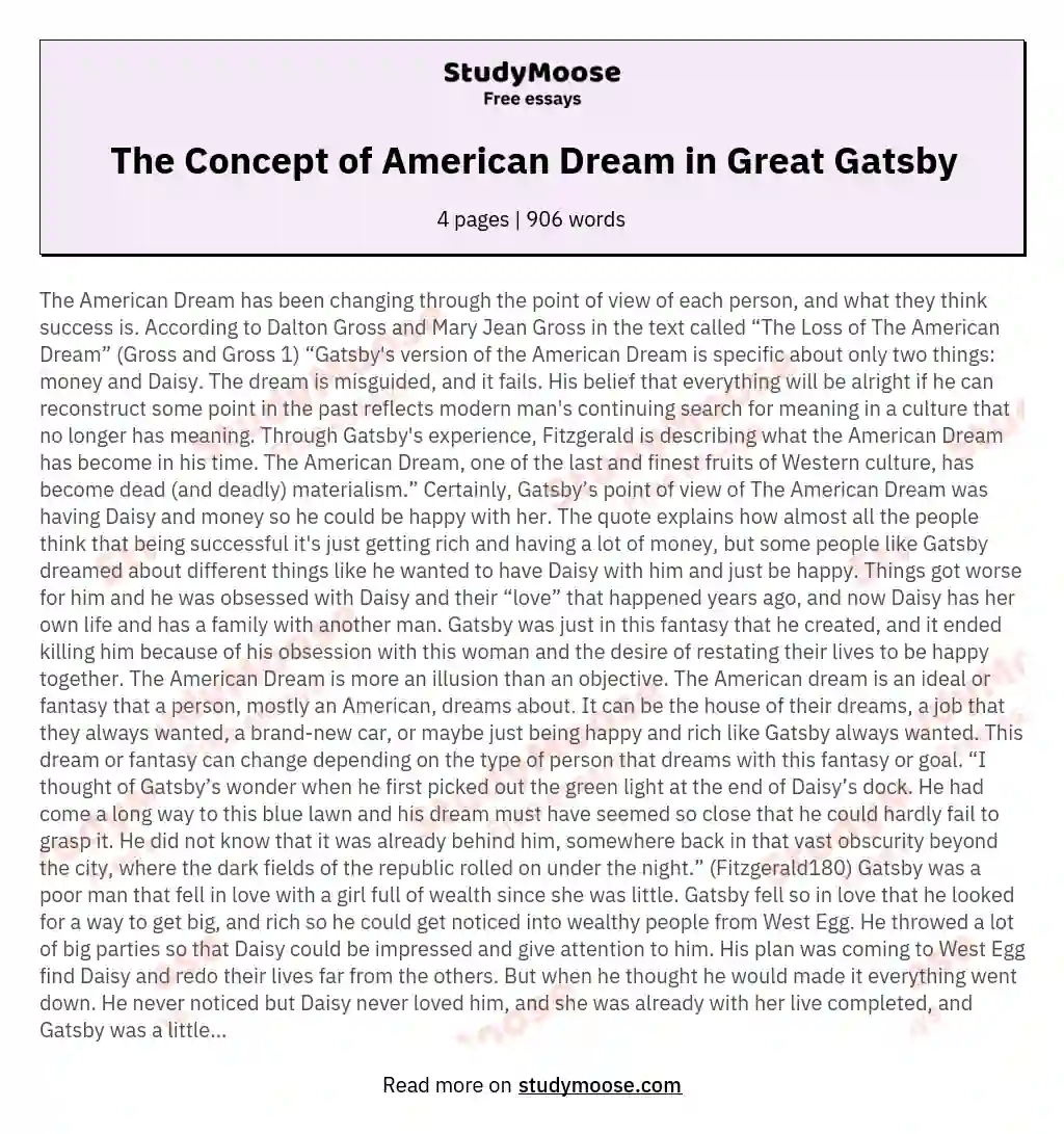 The Concept of American Dream in Great Gatsby essay