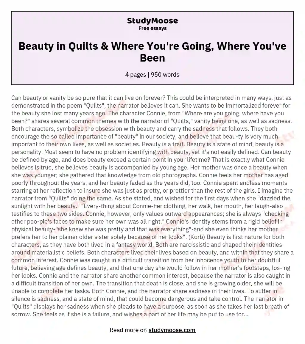The Concept of Beauty in the "Quilts" and "Where Are You Going, Where Have You Been?"