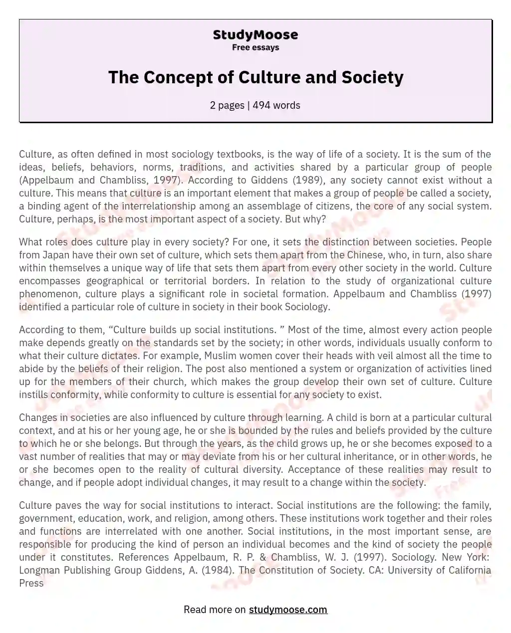 The Concept of Culture and Society essay