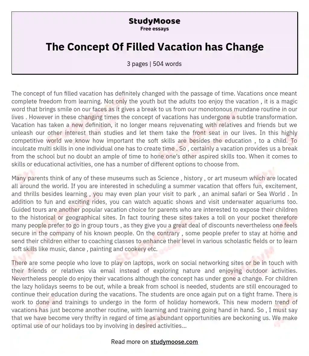 The Concept Of Filled Vacation has Change essay