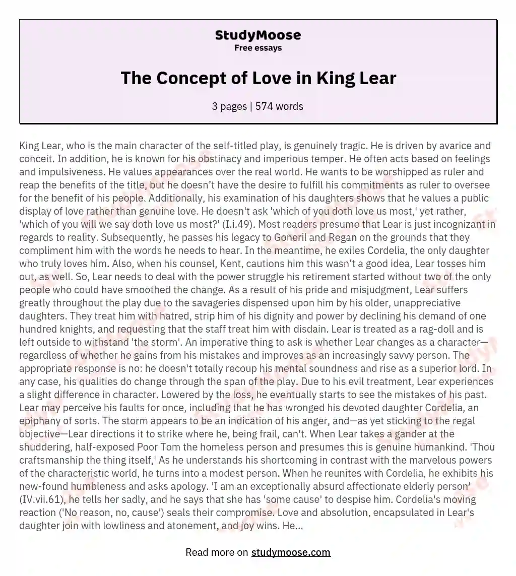 The Concept of Love in King Lear essay