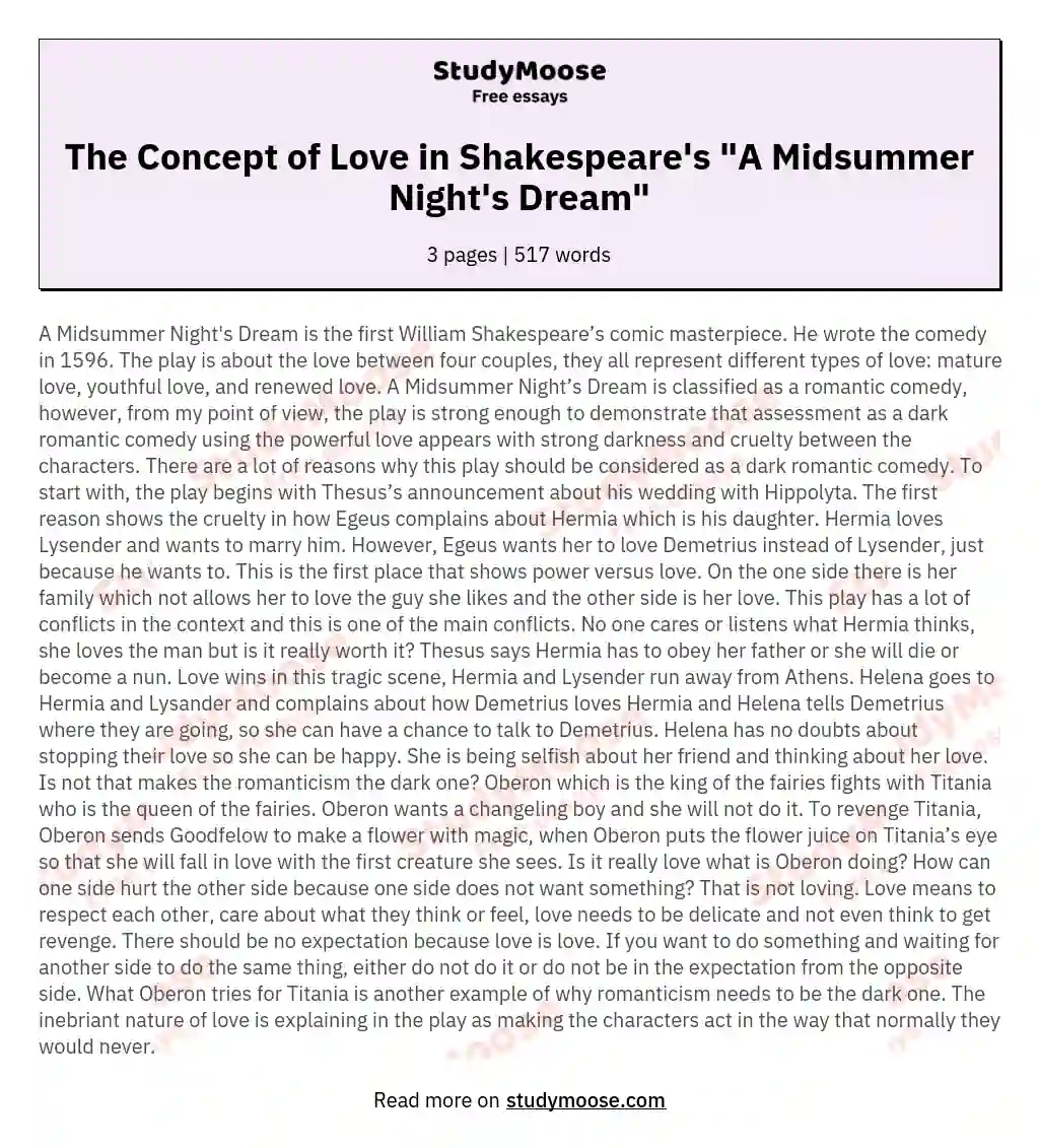 The Concept of Love in Shakespeare's "A Midsummer Night's Dream"