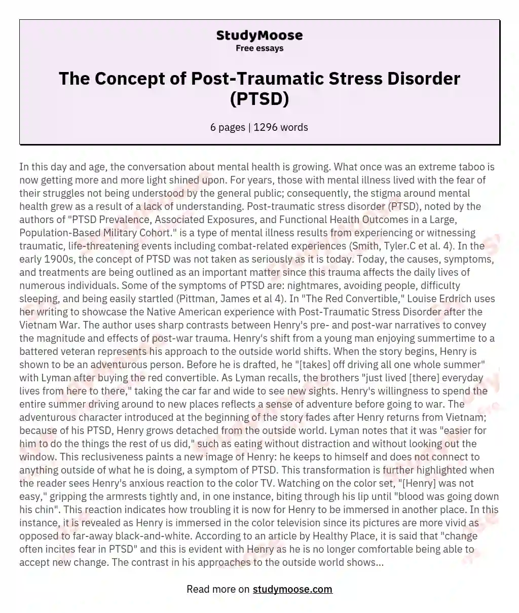 The Concept of Post-Traumatic Stress Disorder (PTSD)