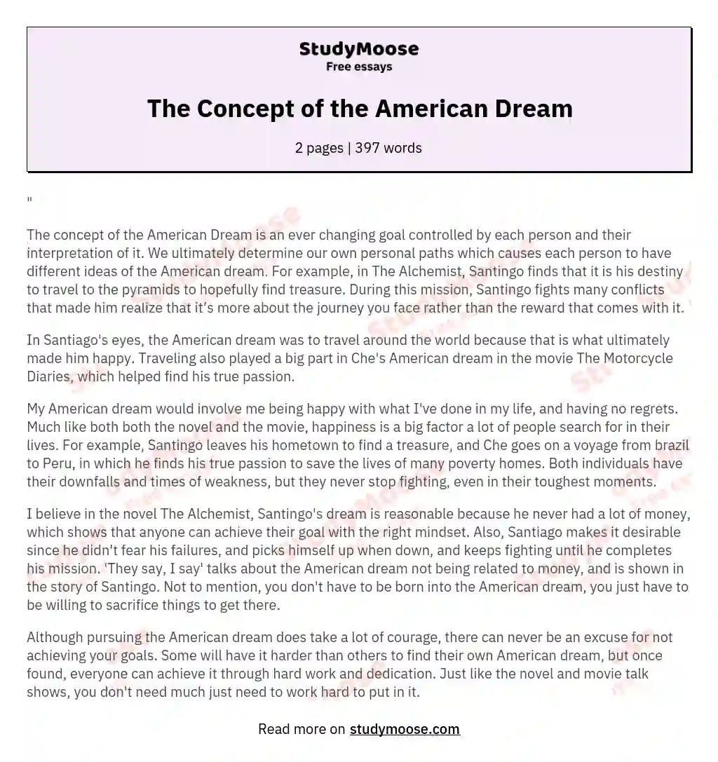 The Concept of the American Dream essay