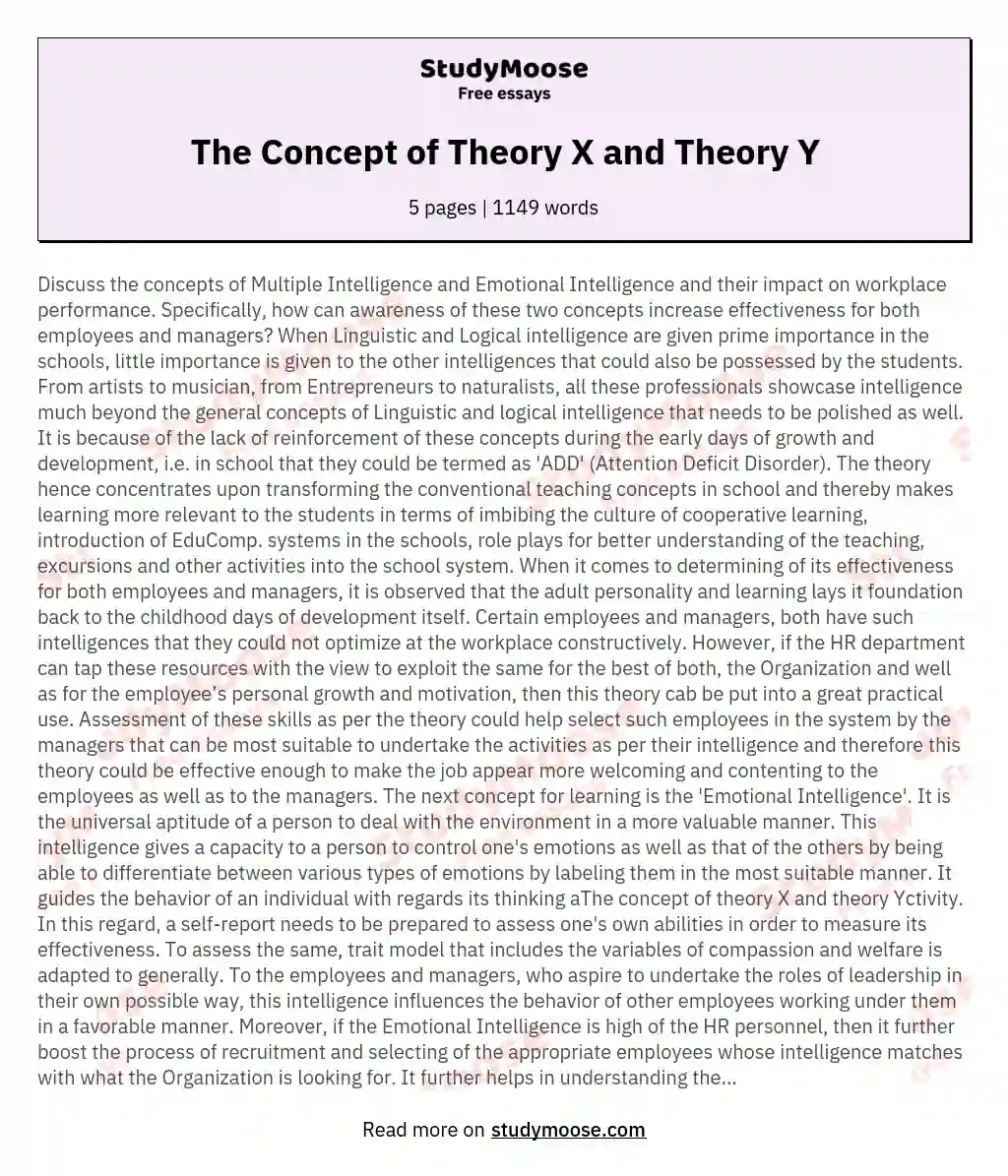 The Concept of Theory X and Theory Y essay