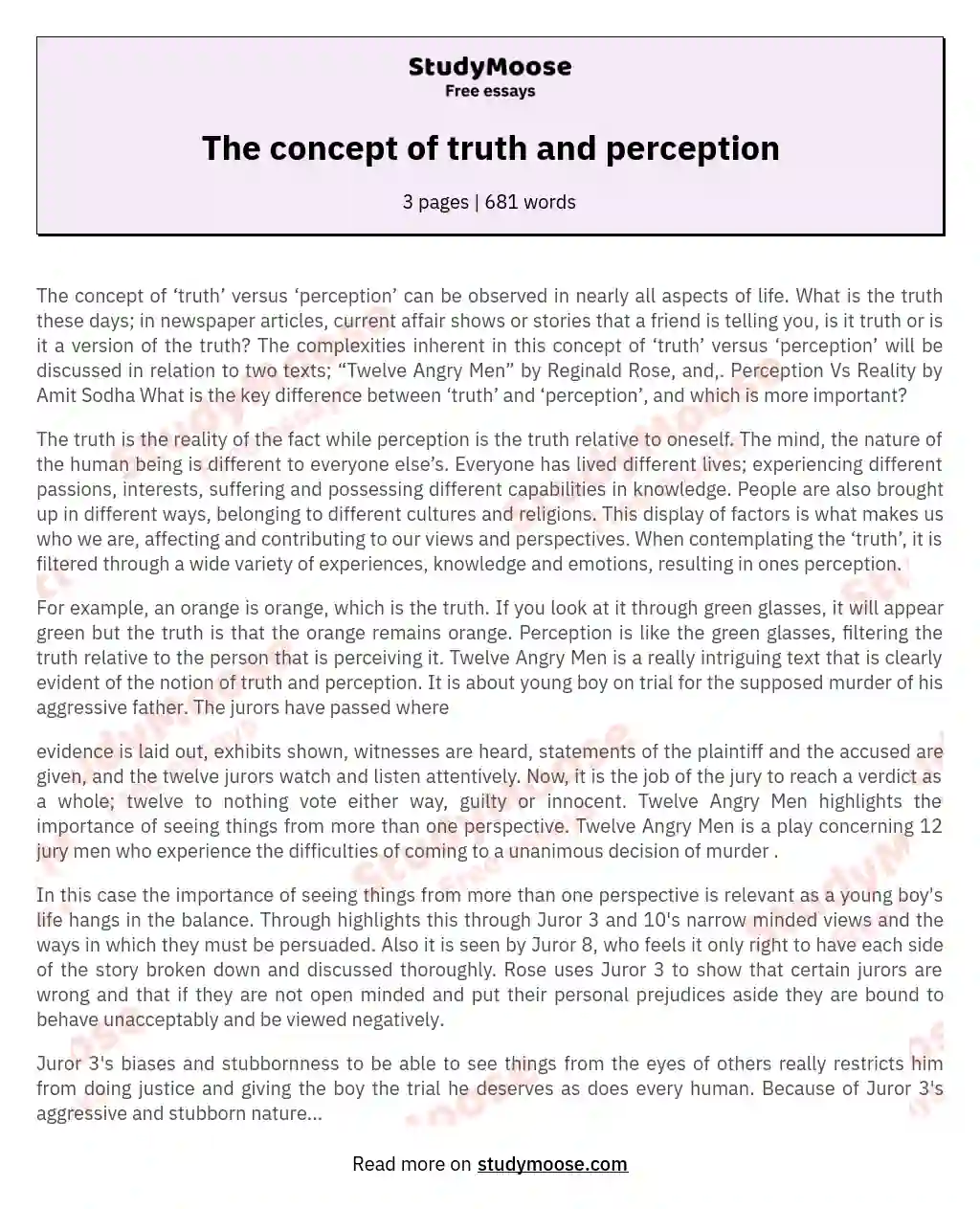 The concept of truth and perception essay