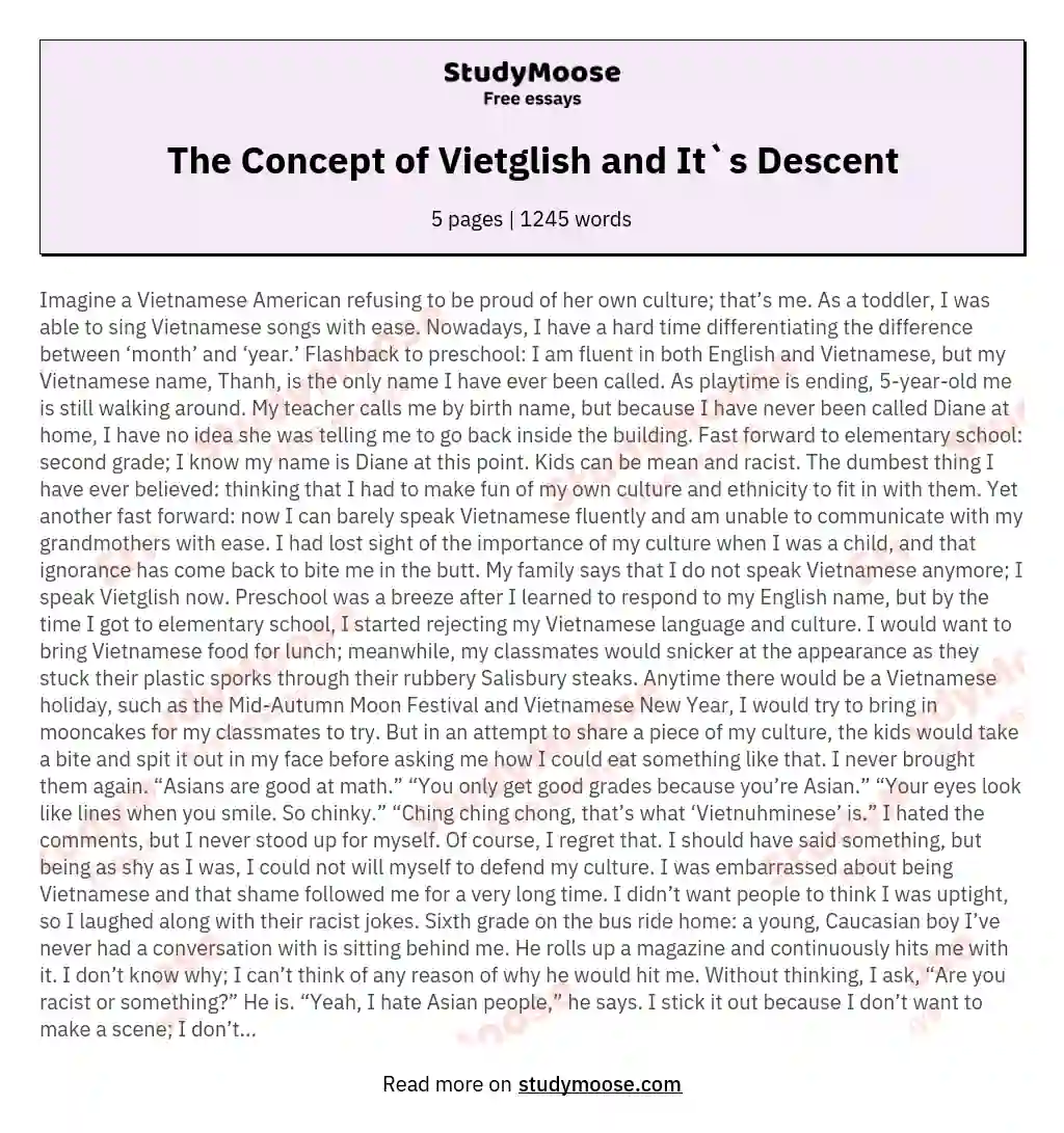 The Concept of Vietglish and It`s Descent essay