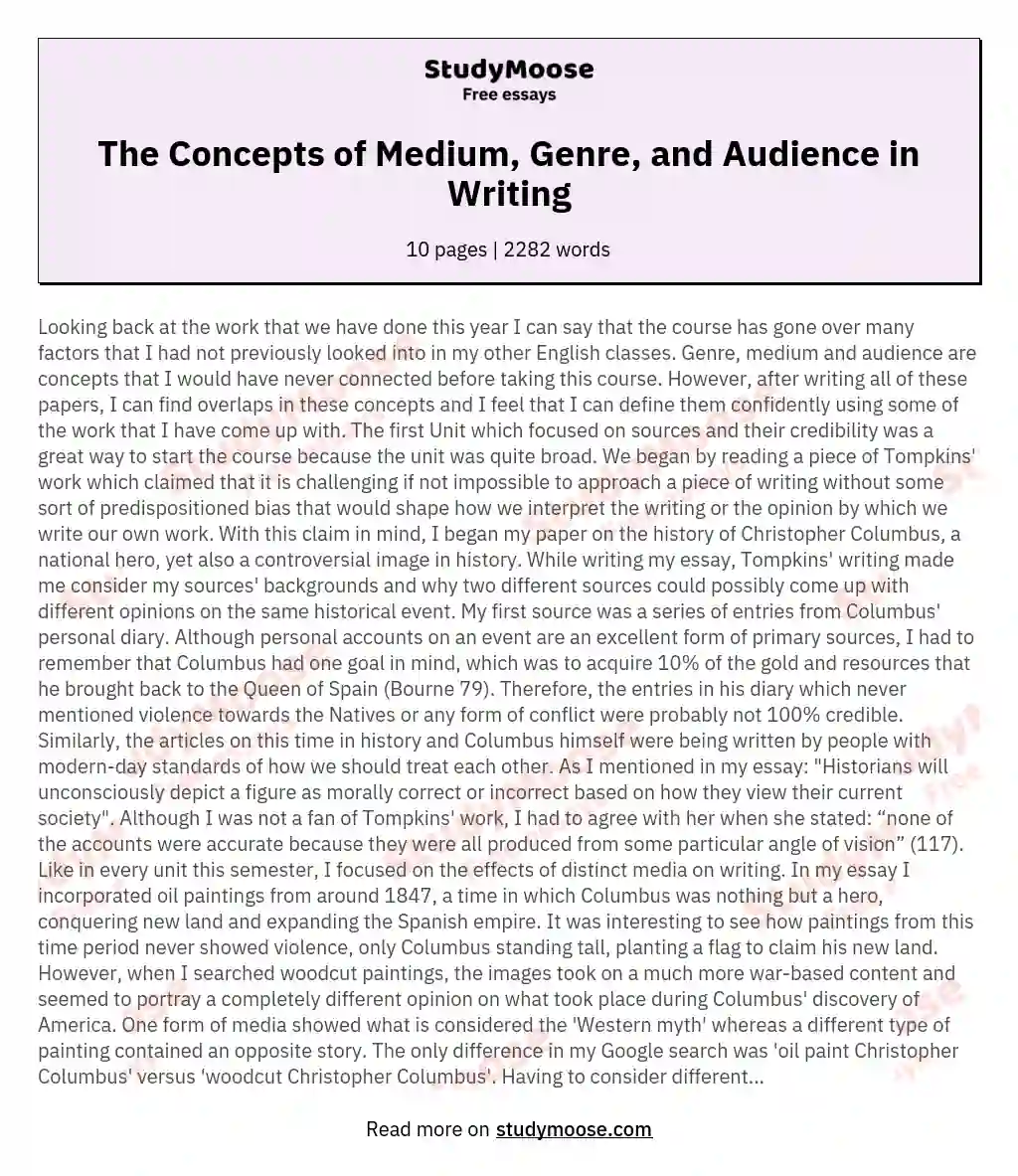 The Concepts of Medium, Genre, and Audience in Writing essay