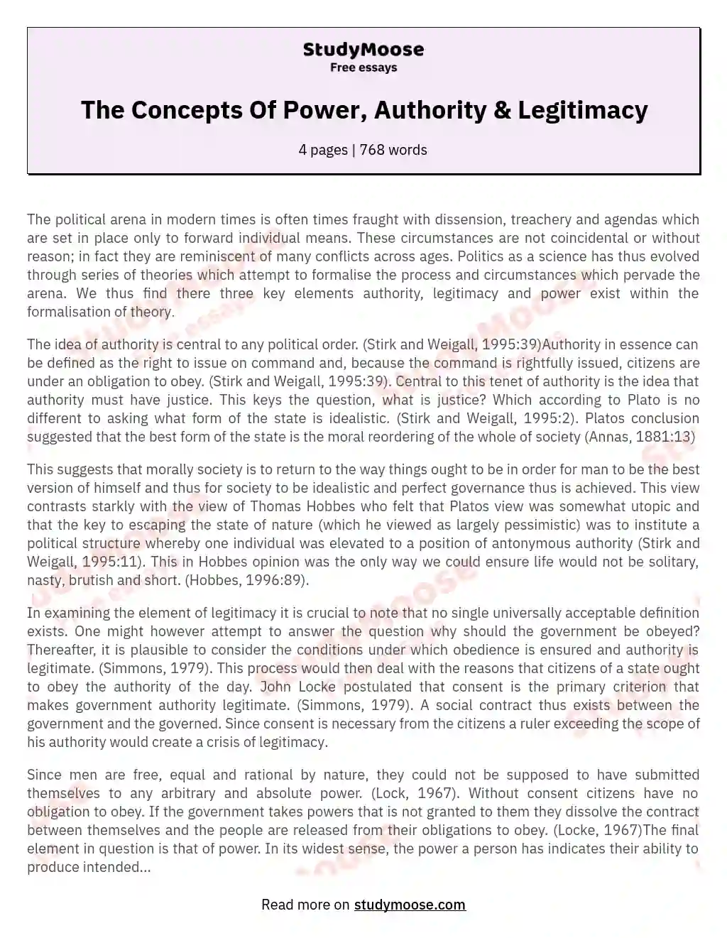 The Concepts Of Power, Authority & Legitimacy essay
