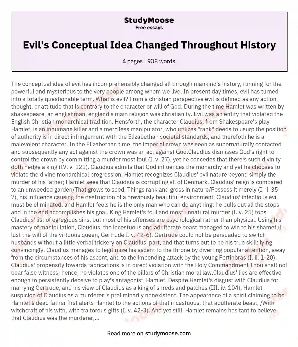 Evil's Conceptual Idea Changed Throughout History essay
