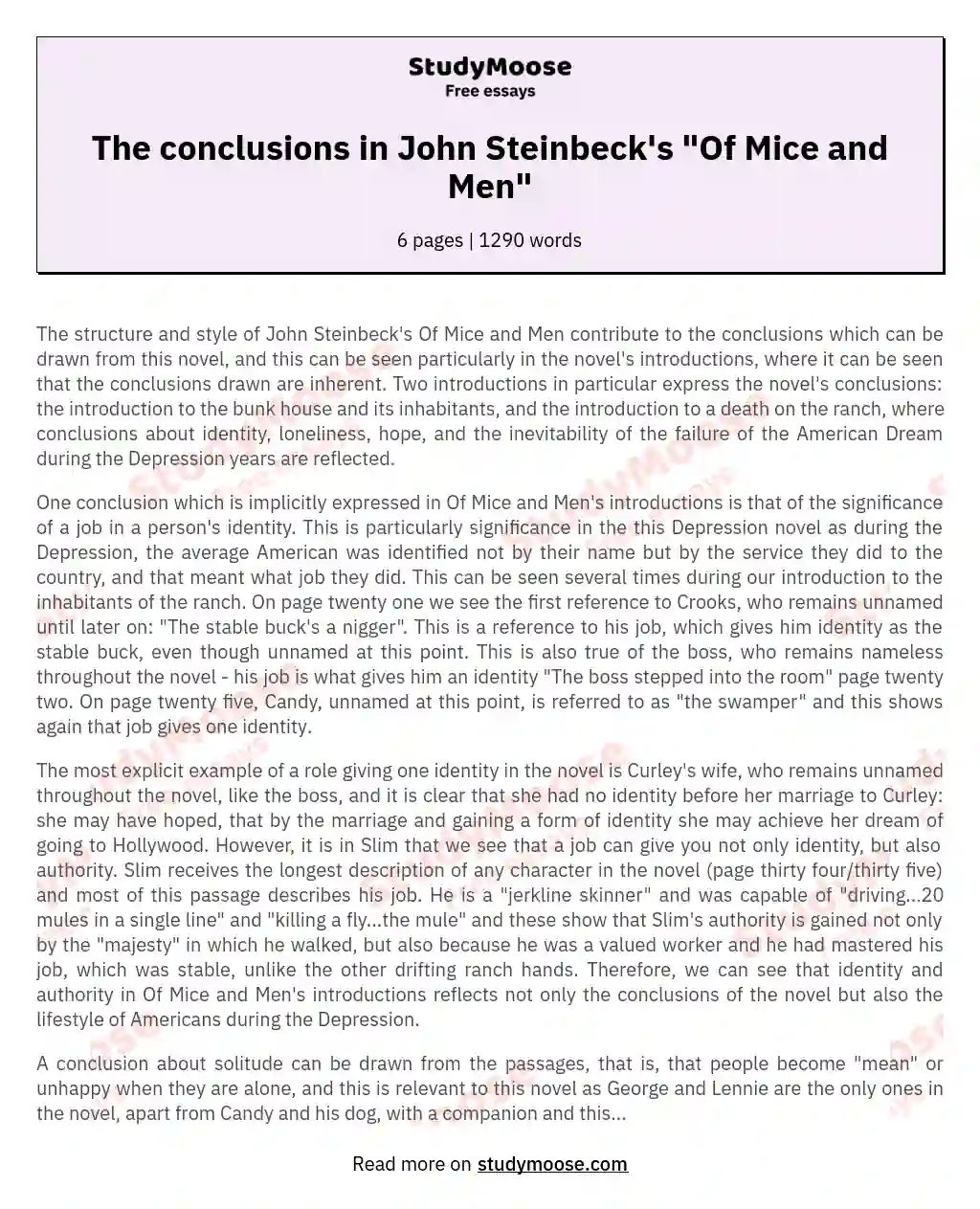 The conclusions in John Steinbeck's "Of Mice and Men" essay