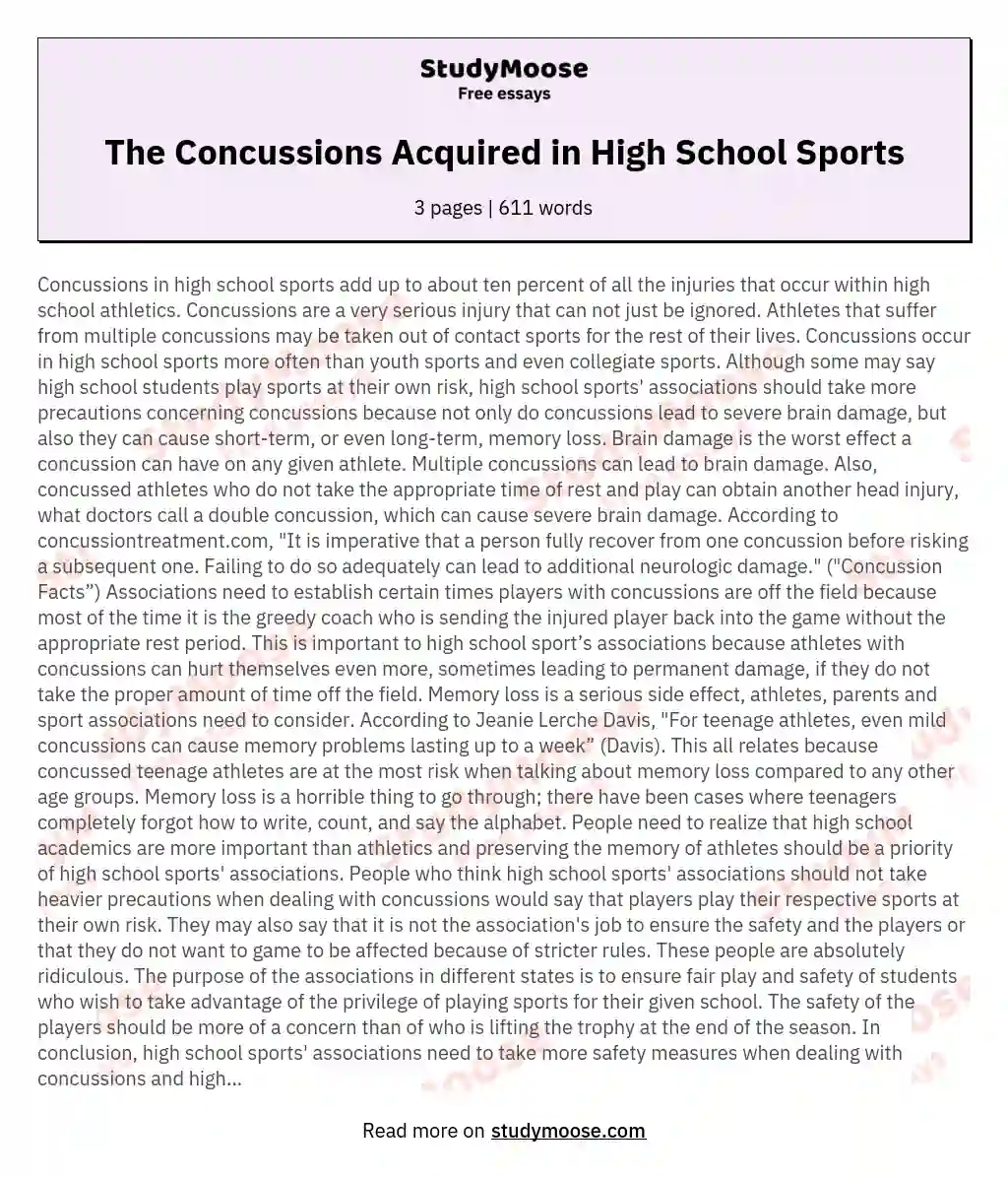 The Concussions Acquired in High School Sports essay