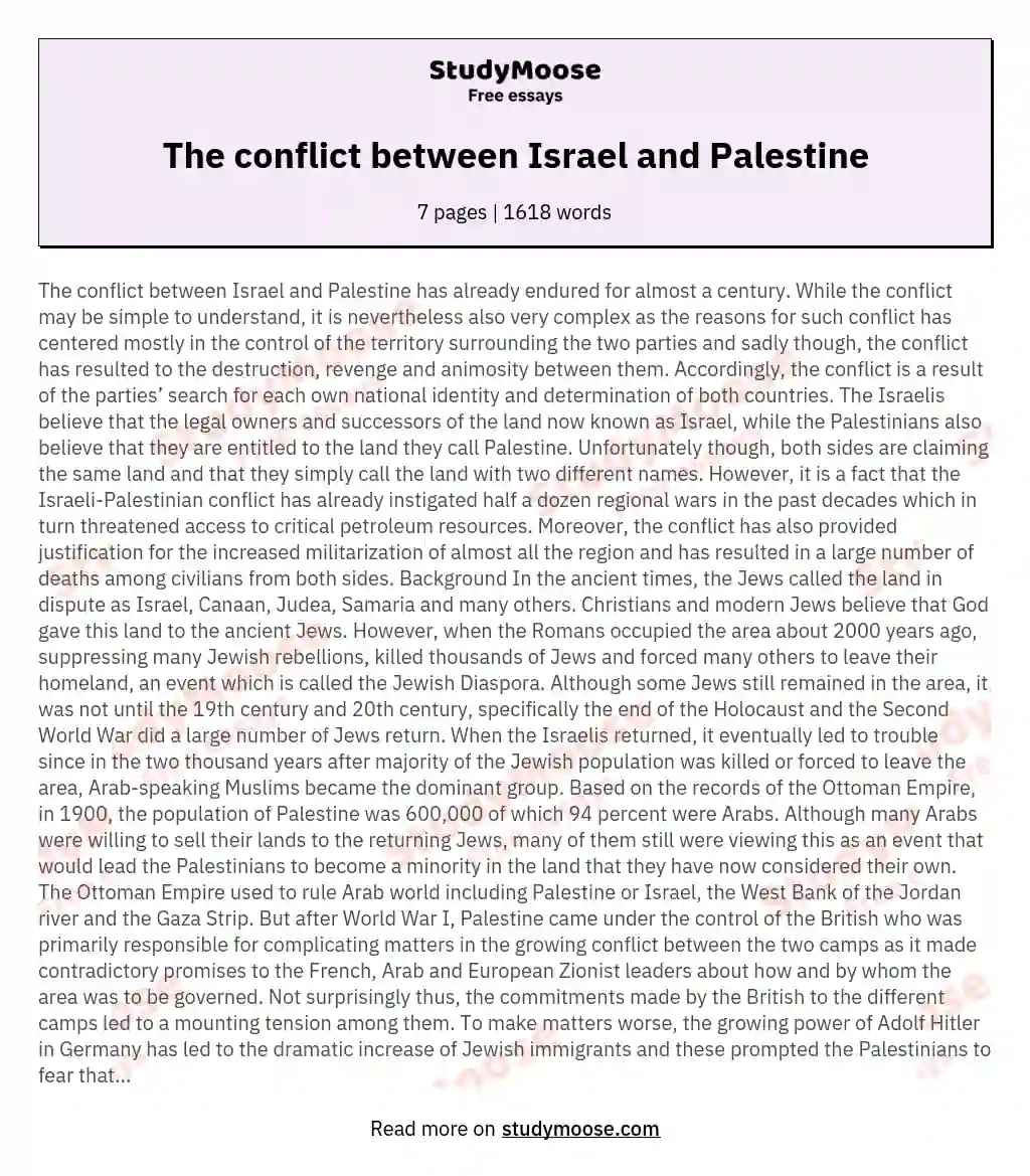 The conflict between Israel and Palestine essay