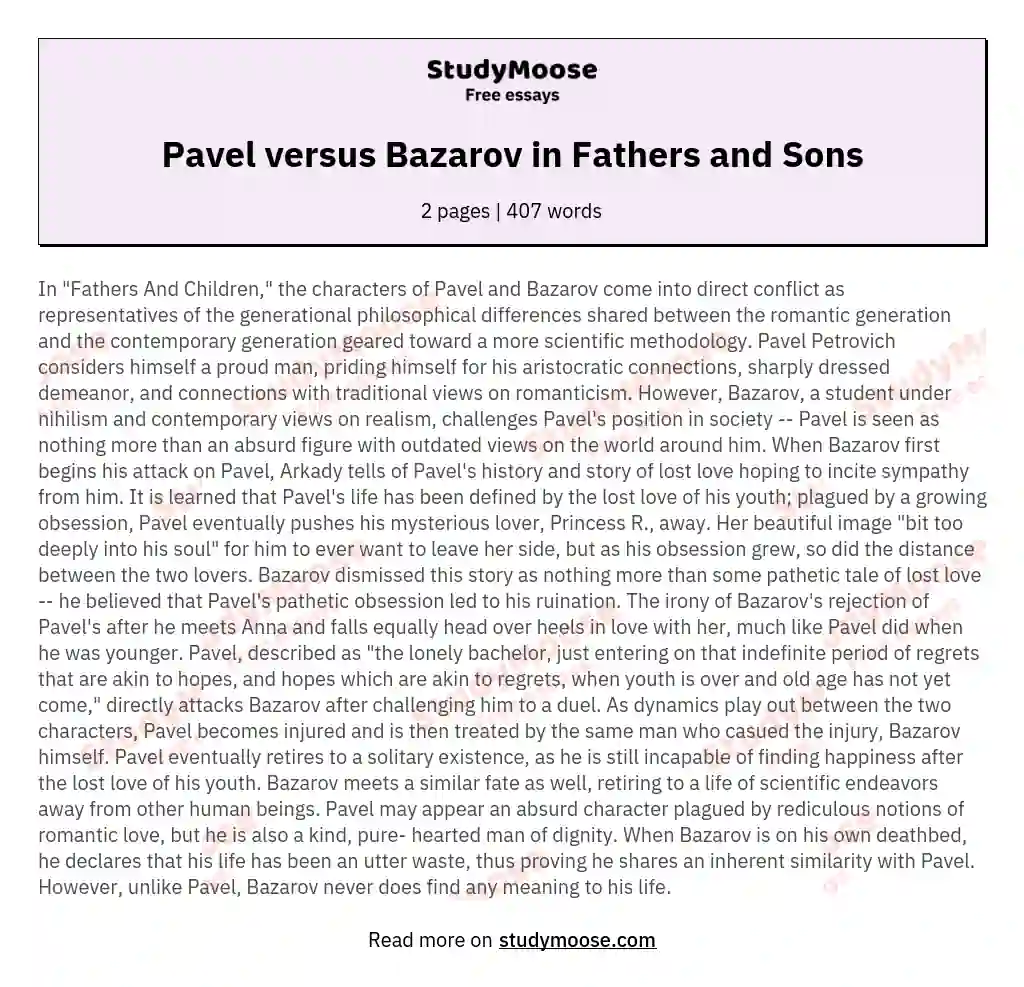 Pavel versus Bazarov in Fathers and Sons essay