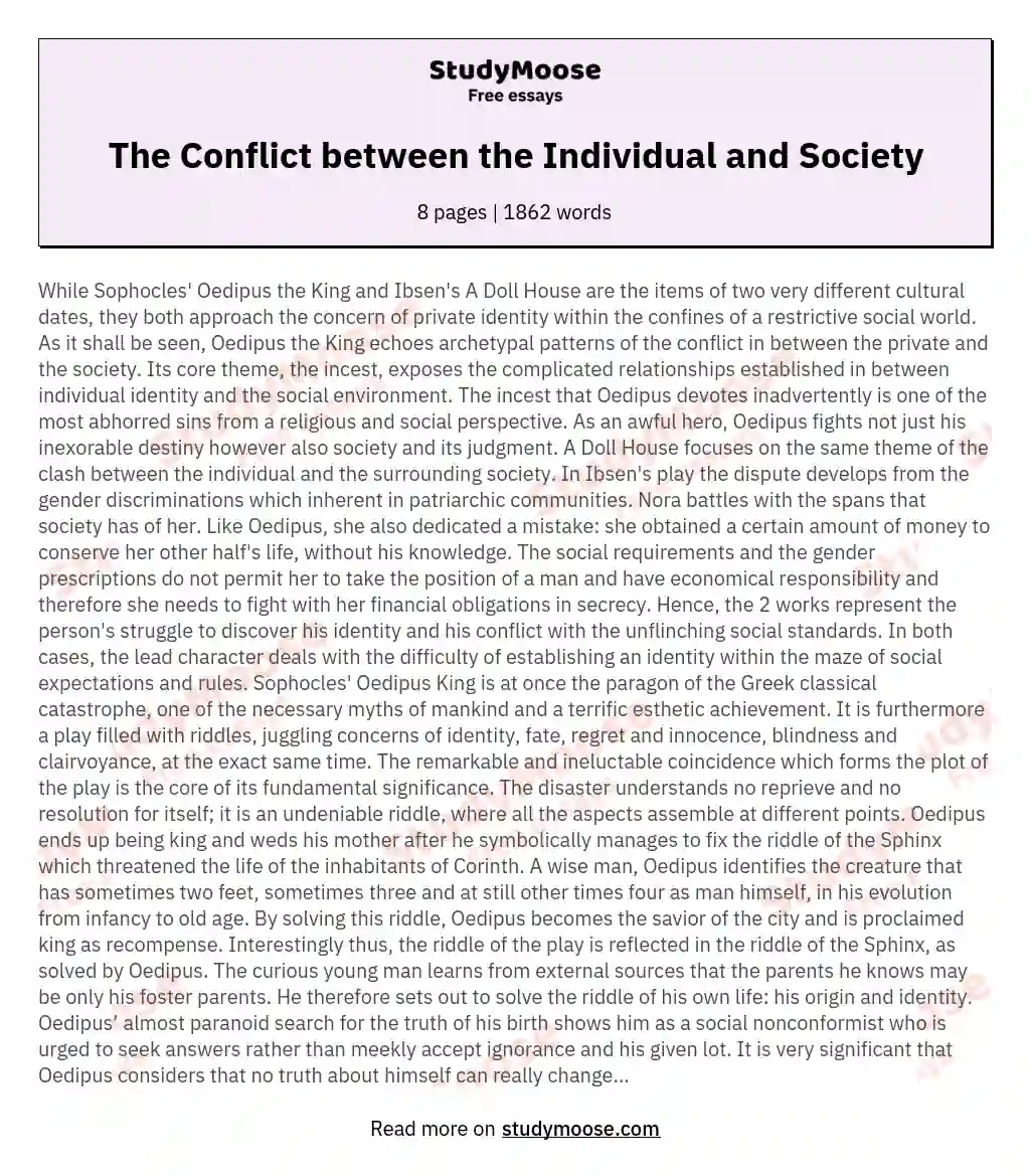 The Conflict between the Individual and Society essay
