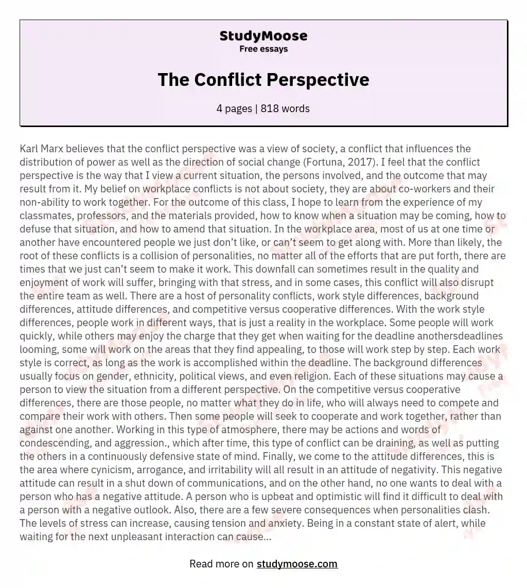 The Conflict Perspective essay