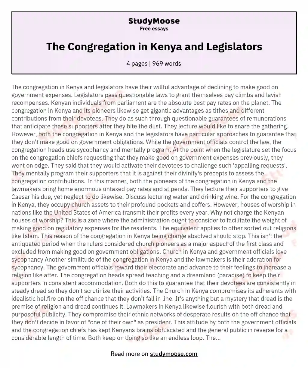 The Congregation in Kenya and Legislators essay