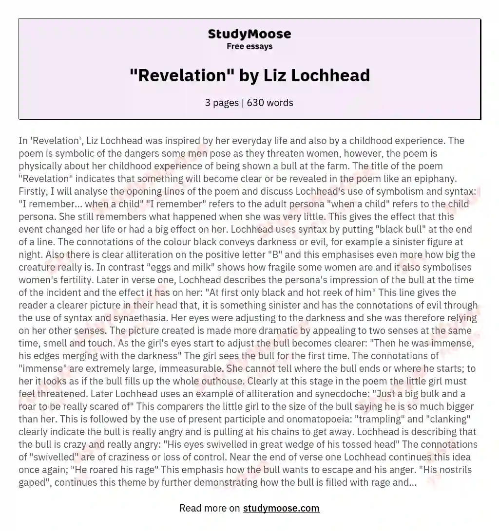 "Revelation" by Liz Lochhead essay
