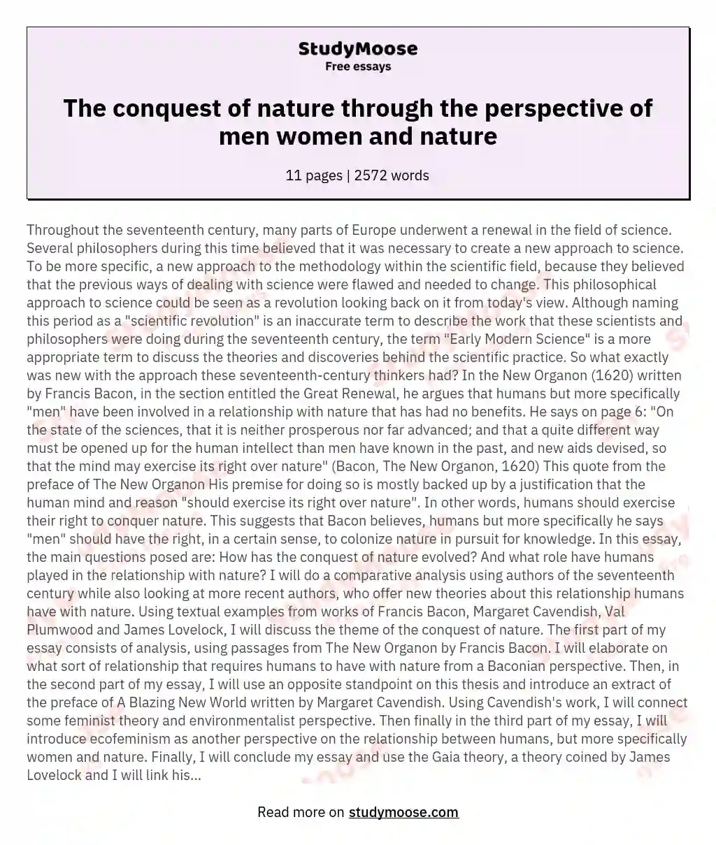 The conquest of nature through the perspective of men women and nature
