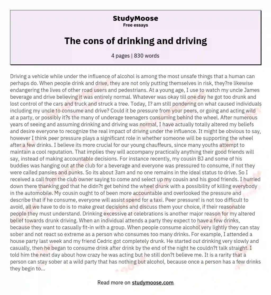 effects of drinking and driving essay