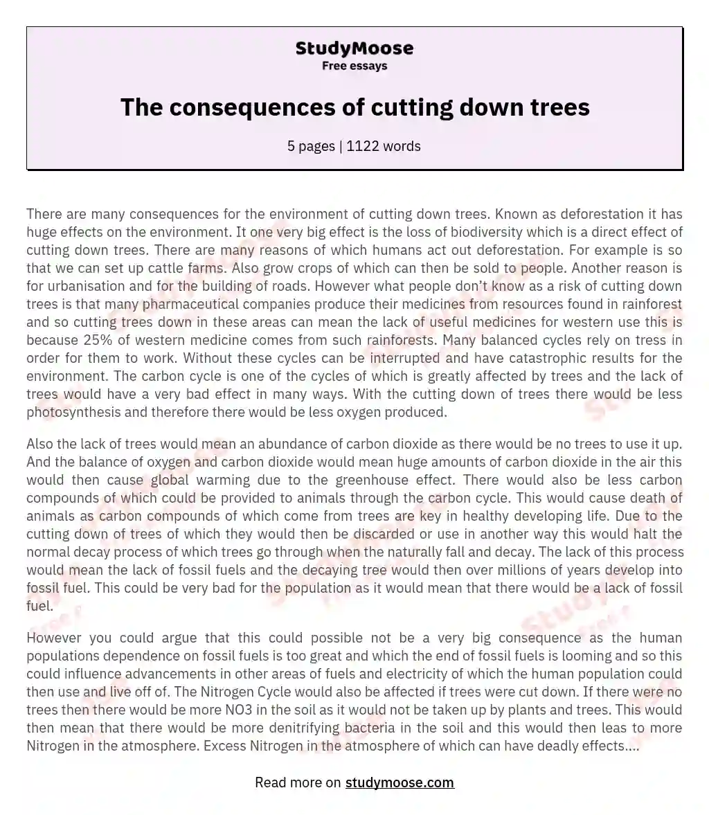 The consequences of cutting down trees essay