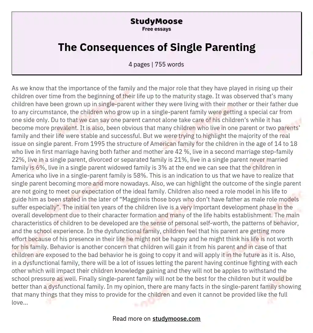 The Consequences of Single Parenting essay