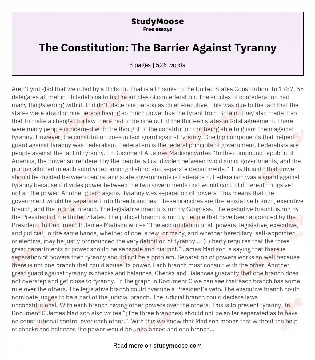 The Constitution: The Barrier Against Tyranny