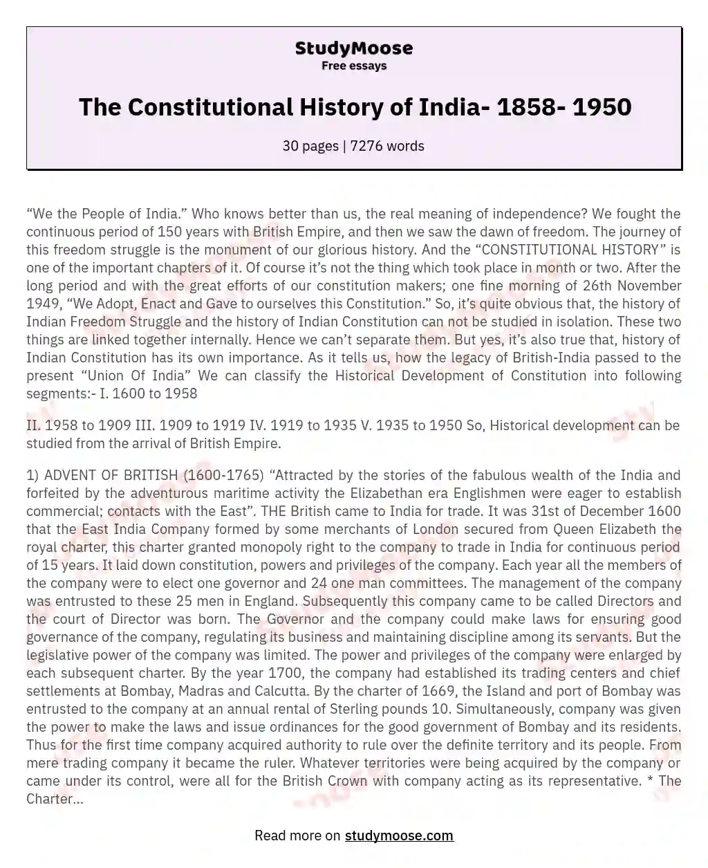 The Constitutional History of India- 1858- 1950 essay