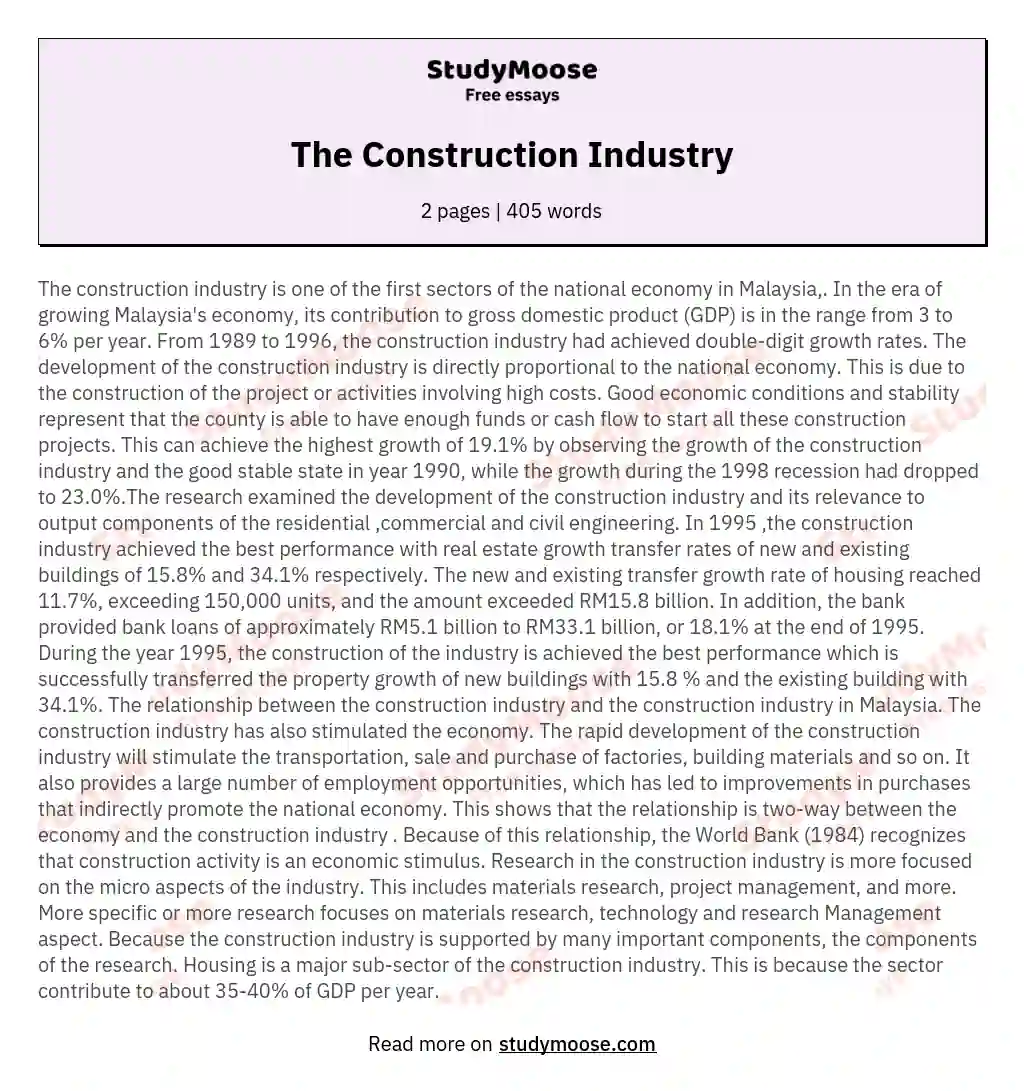 essay about construction industry