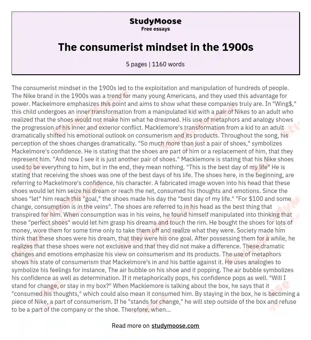 The consumerist mindset in the 1900s essay
