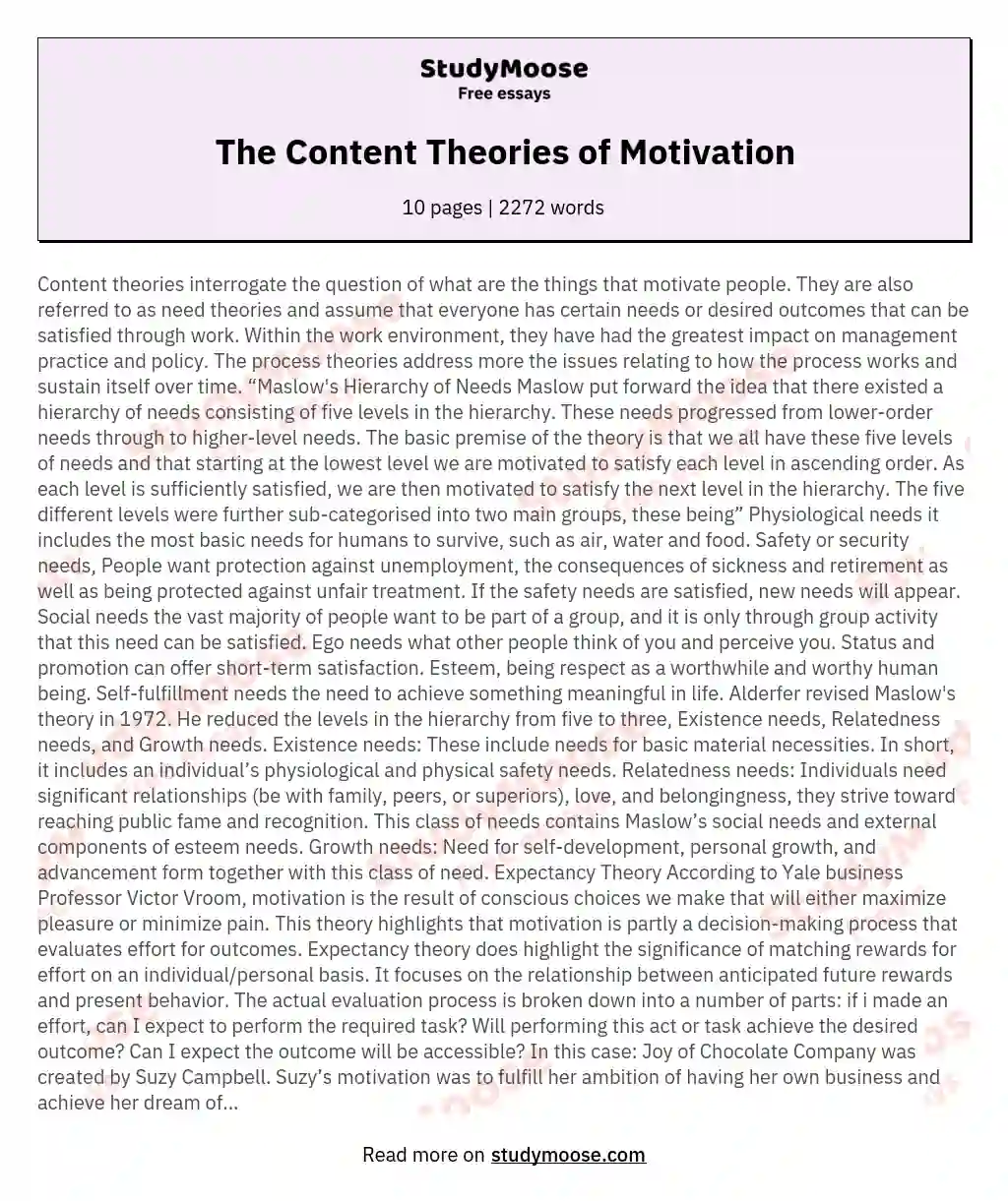 The Content Theories of Motivation