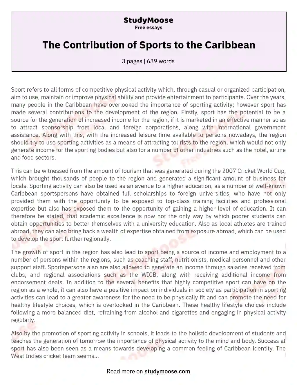 The Contribution of Sports to the Caribbean essay