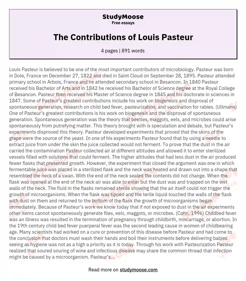 The Contributions of Louis Pasteur essay