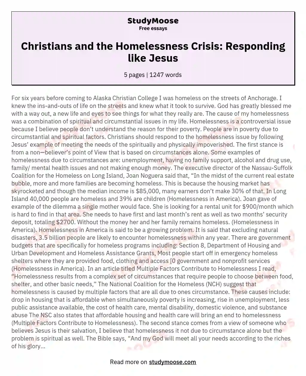 Christians and the Homelessness Crisis: Responding like Jesus essay