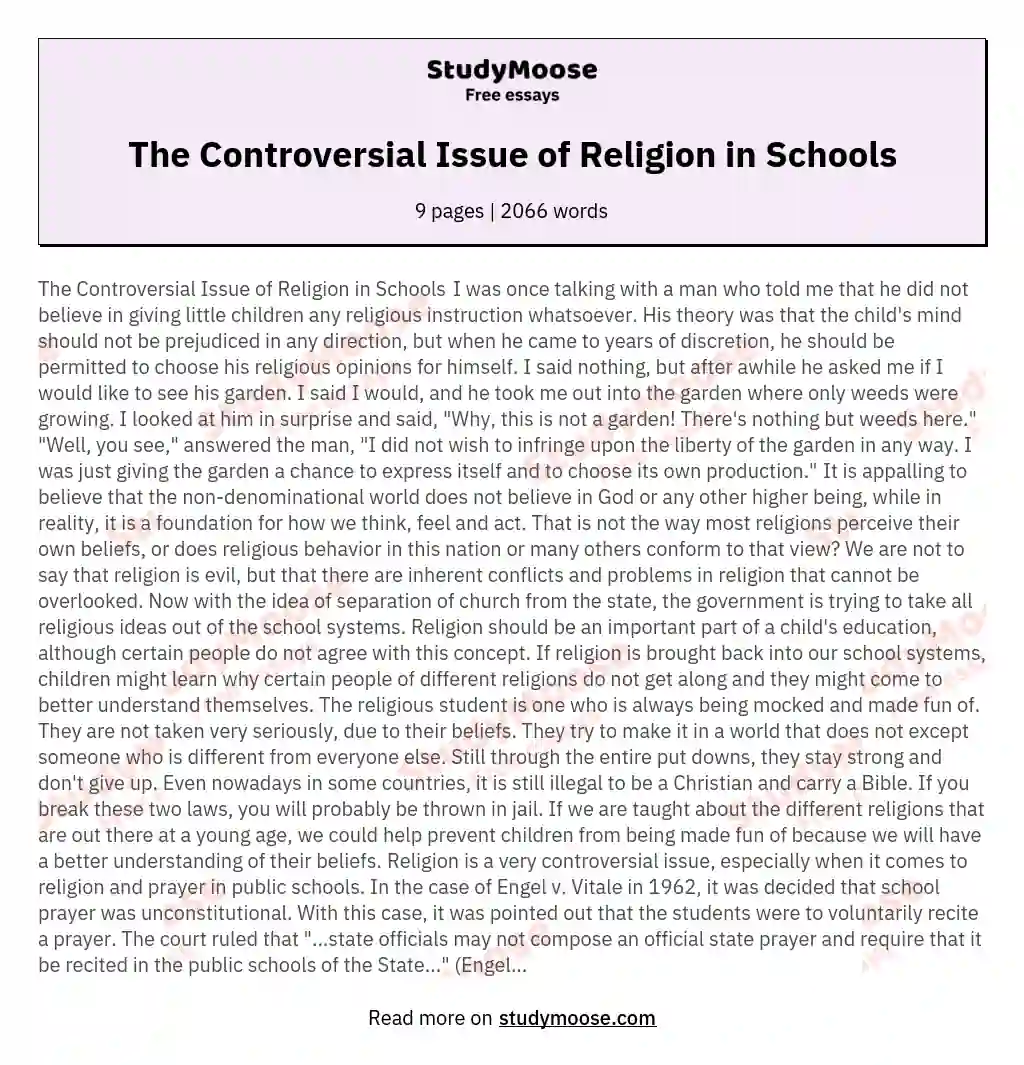 The Controversial Issue of Religion in Schools essay