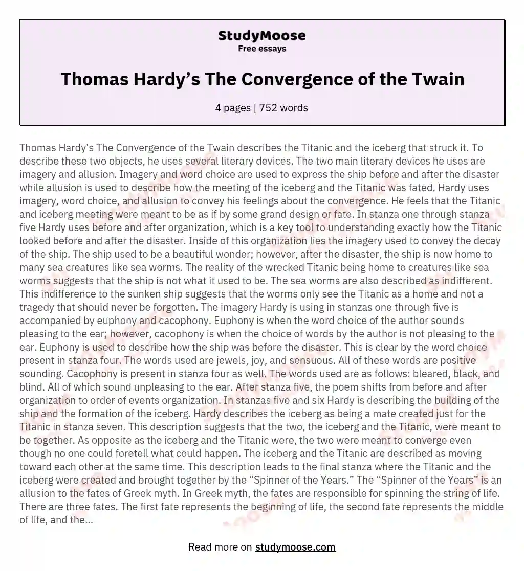 Thomas Hardy’s The Convergence of the Twain essay