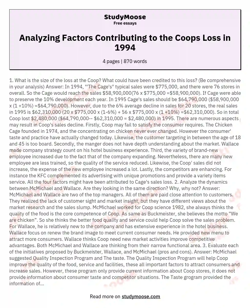 Analyzing Factors Contributing to the Coops Loss in 1994 essay