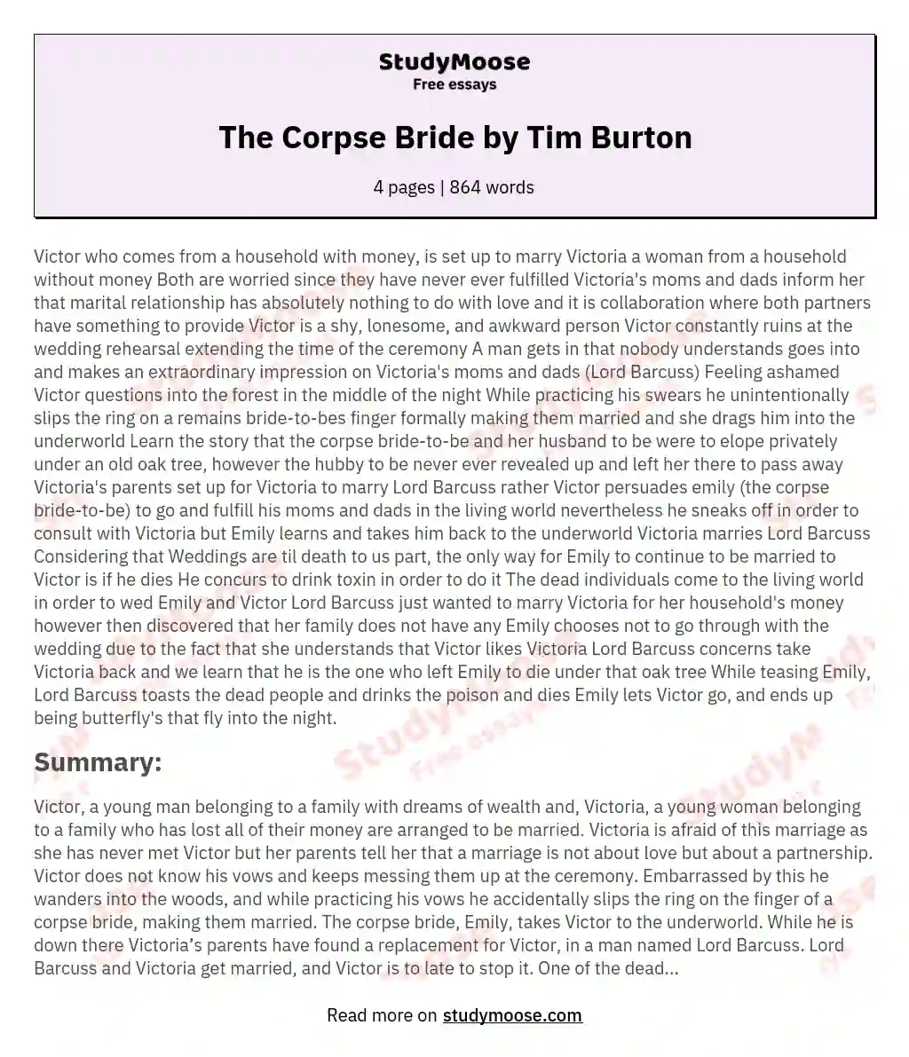 corpse bride analysis essay
