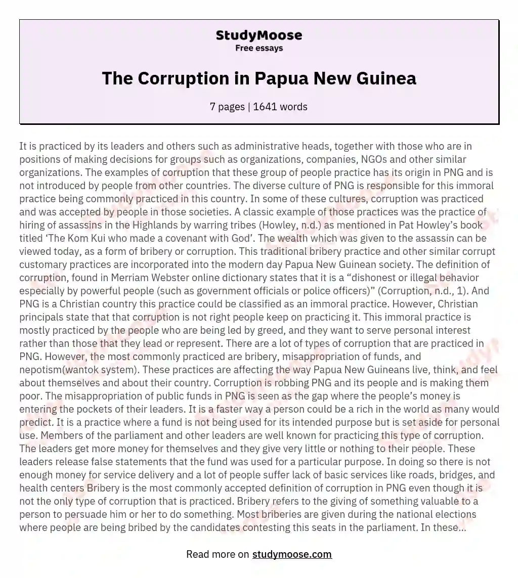 The Corruption in Papua New Guinea essay