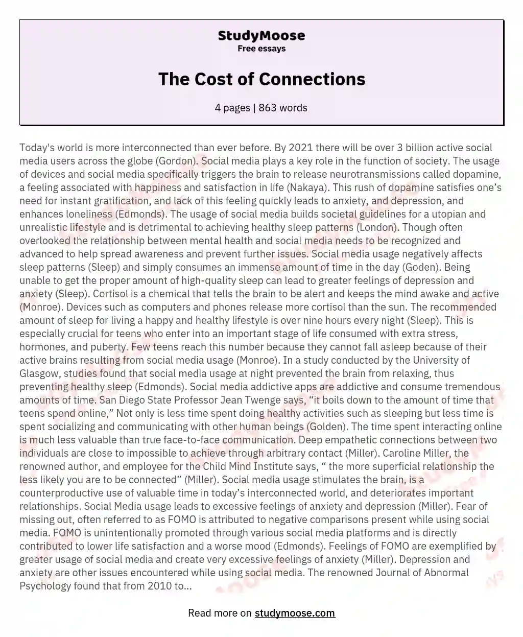 The Cost of Connections essay