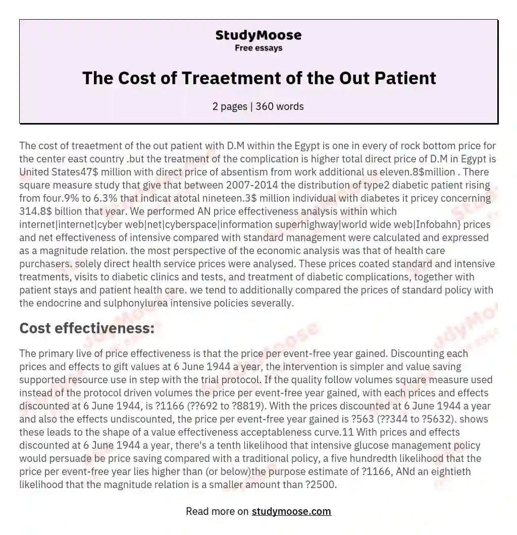 The Cost of Treaetment of the Out Patient essay