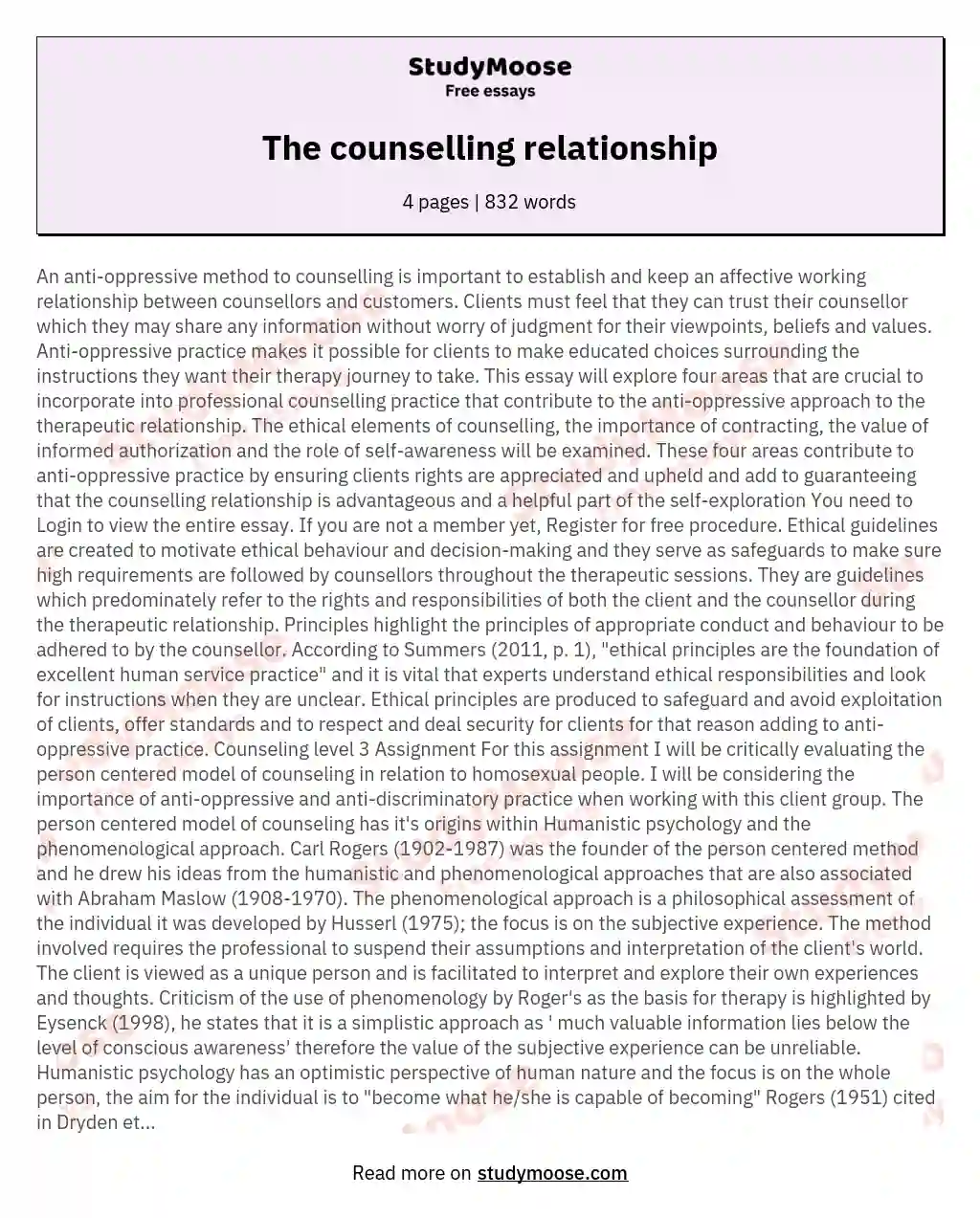 essay on counselling values