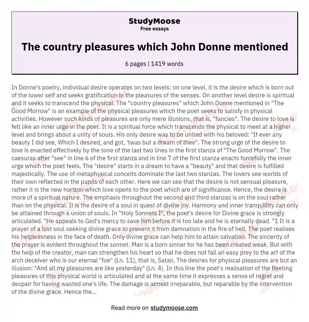 The country pleasures which John Donne mentioned essay