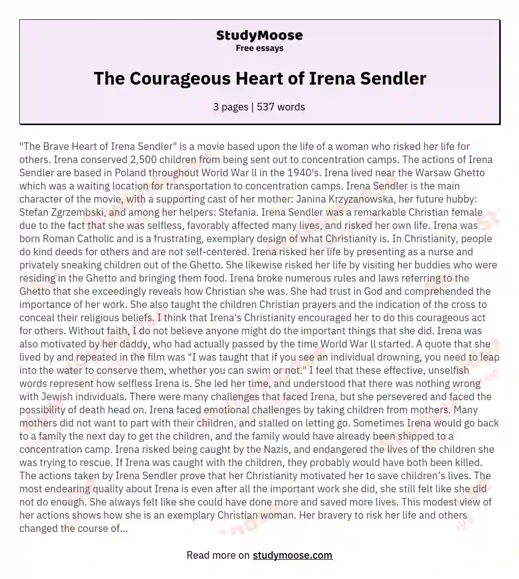 The Courageous Heart of Irena Sendler essay