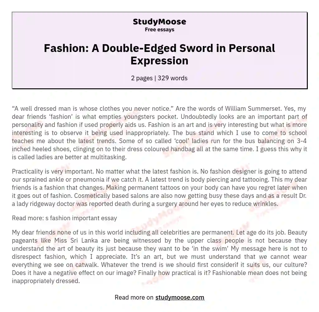 Fashion: A Double-Edged Sword in Personal Expression essay