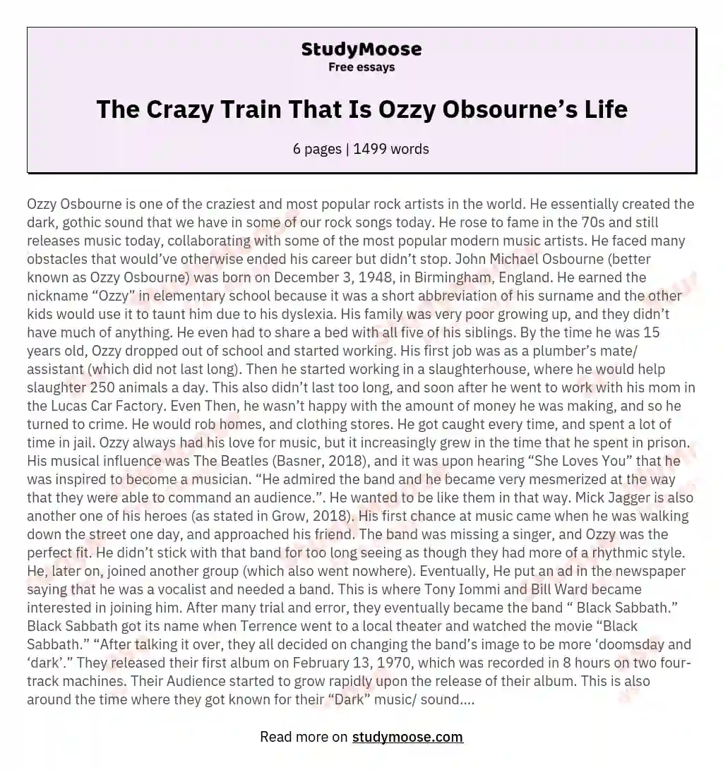 The Crazy Train That Is Ozzy Obsourne’s Life essay