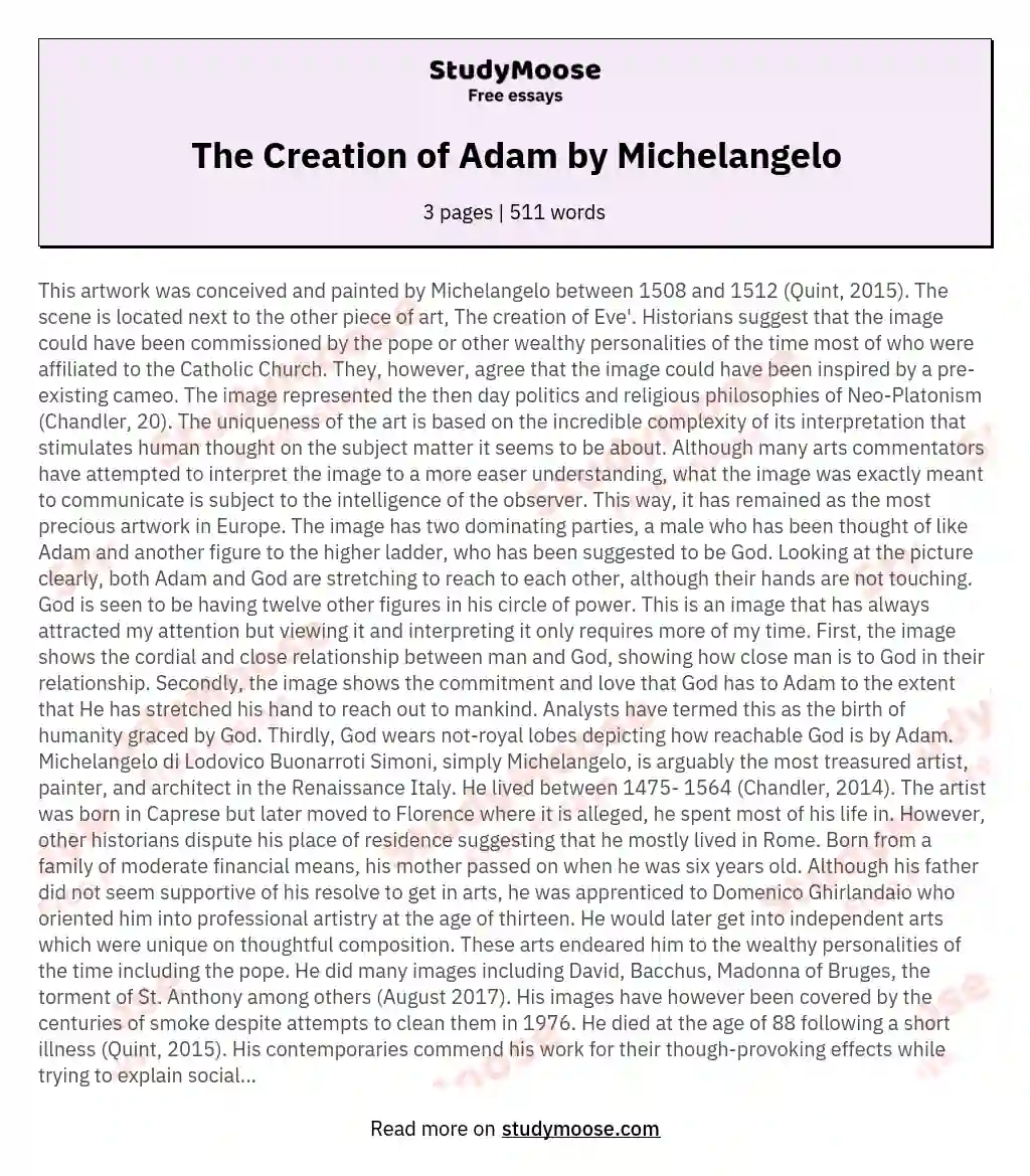 The Creation of Adam by Michelangelo essay
